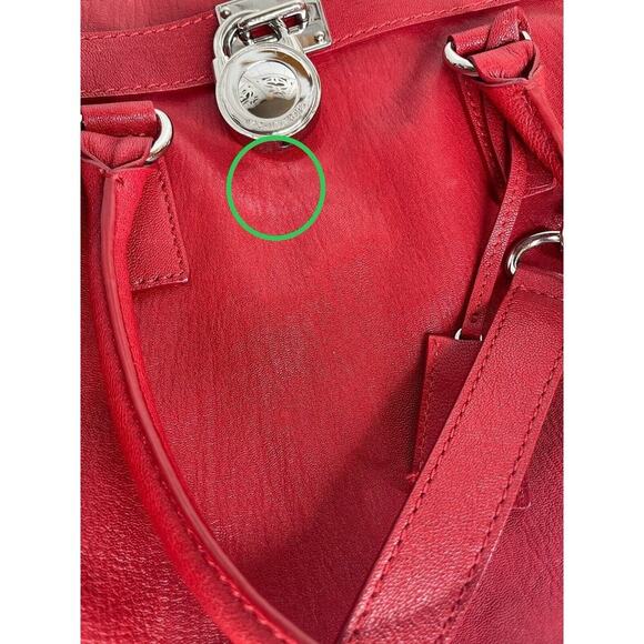 MICHAEL KORS Hamilton Large Red Leather Satchel Tote Purse Bag Silver Hardware - Picture 8 of 10